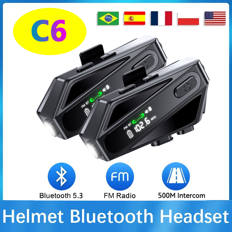 Full Face Motorcycle Helmet With Bluetooth - 1/2PC C6 オートバイヘルメット Bluetooth インターコムヘッドセット IPX5
