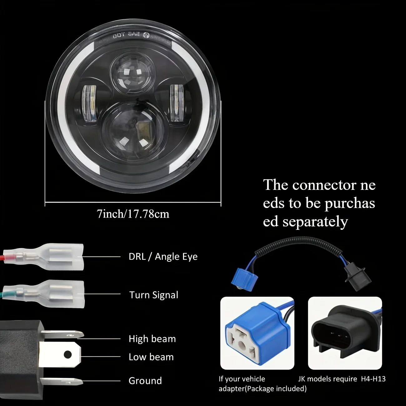 50W、7インチ（17.78cm）、LEDエンジェルアイヘッ - Universal Motorcycle Led Headlight Projector のレビューと価格